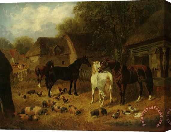 John Frederick Herring Jnr Horses Pigs And Ducks Outside a Stable Stretched Canvas Painting / Canvas Art