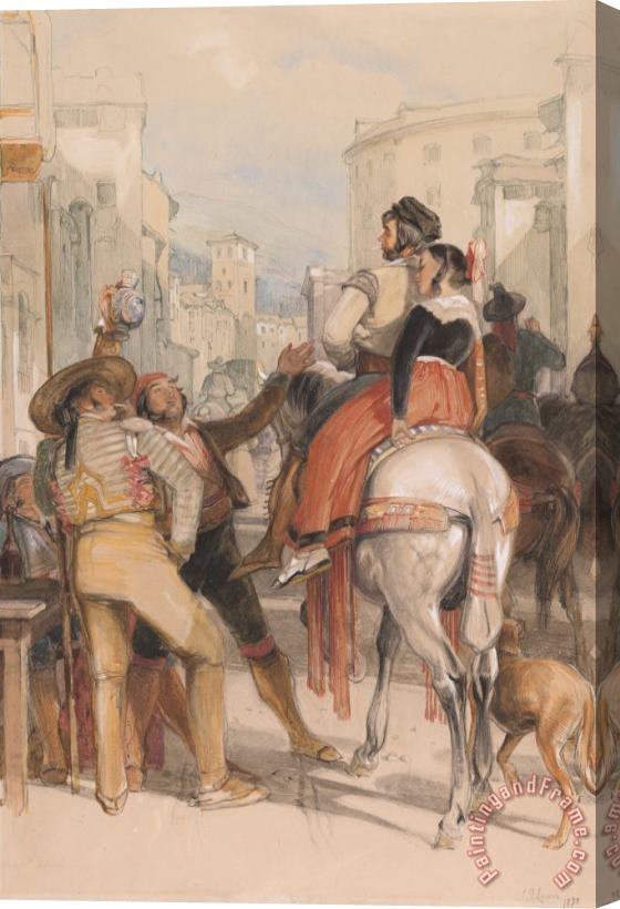 John Frederick Lewis A Street Scene in Granada on The Day of The Bullfight Stretched Canvas Painting / Canvas Art