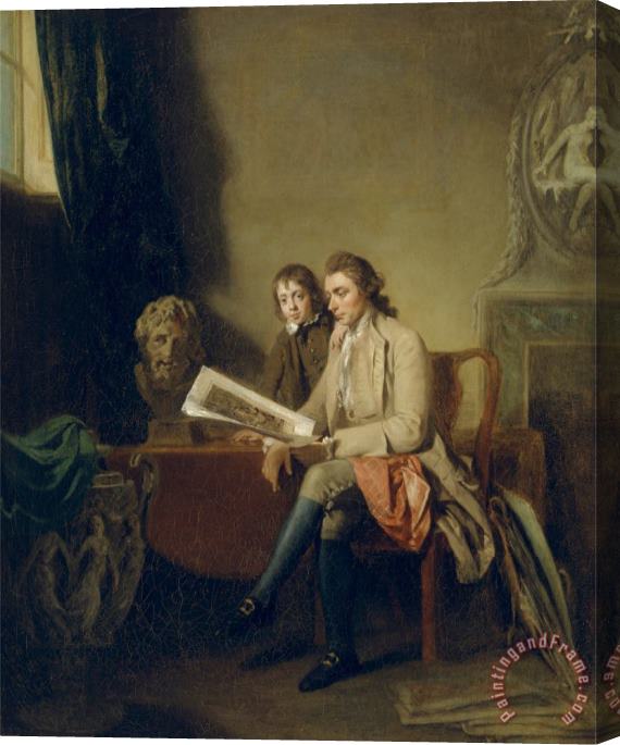 John Hamilton Mortimer Portrait of a Man And a Boy Looking at Prints Stretched Canvas Painting / Canvas Art