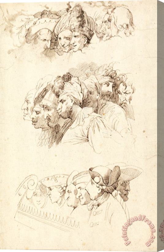 John Hamilton Mortimer Studies of Groups of Heads Stretched Canvas Print / Canvas Art