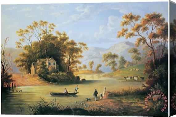 John James Audubon John Woodhouse Audubon Boating on The Hudson Stretched Canvas Painting / Canvas Art