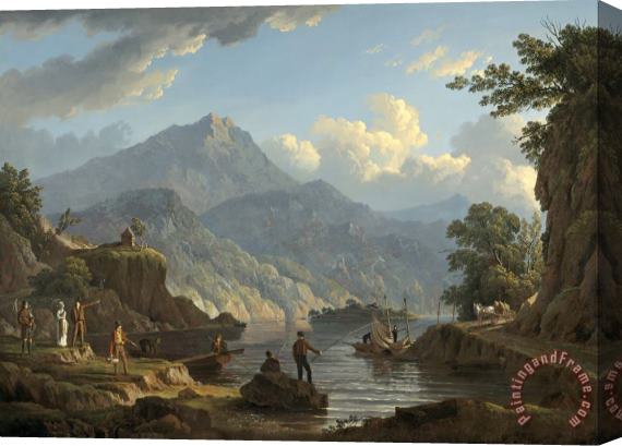 John Knox Landscape with Tourists at Loch Katrine Stretched Canvas Print / Canvas Art