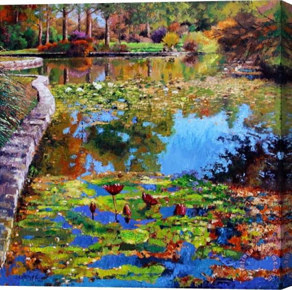 John Lautermilch Fall Leaves on Lily Pond Stretched Canvas Print / Canvas Art