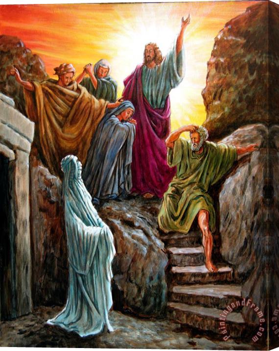 John Lautermilch Jesus Raises Lazarus Stretched Canvas Painting / Canvas Art