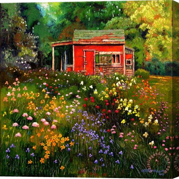 John Lautermilch Little Red Flower Shed Stretched Canvas Painting / Canvas Art