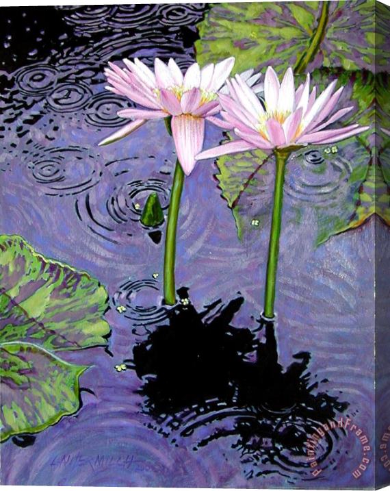 John Lautermilch Two Pink Lilies in the Rain Stretched Canvas Painting / Canvas Art