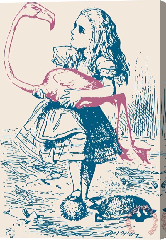 John Tenniel Alice And Flamingo Croquet Mallet Stretched Canvas Painting / Canvas Art