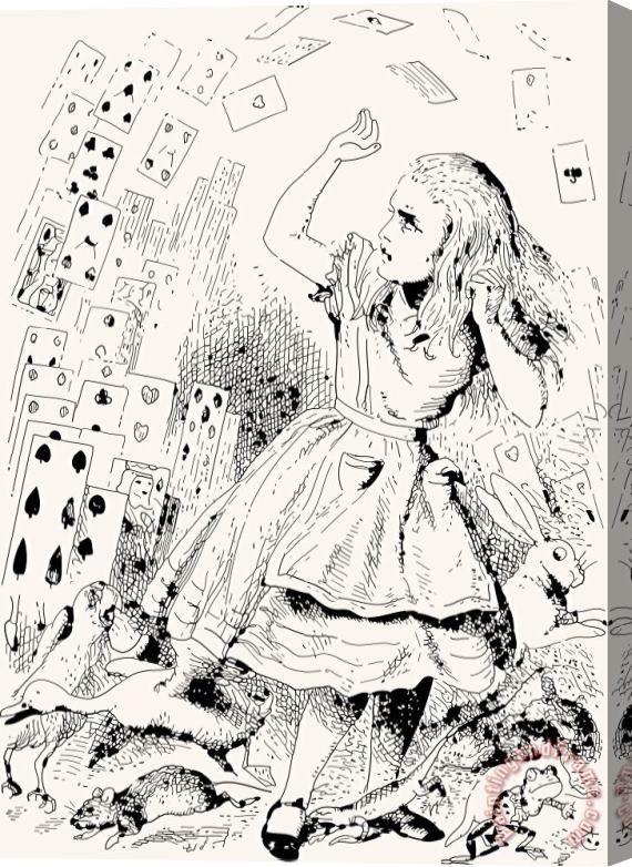 John Tenniel Alice Attacked By Cards Stretched Canvas Print / Canvas Art