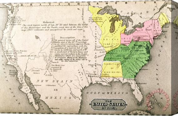 John Warner Barber and Henry Hare Map of the United States Stretched Canvas Print / Canvas Art