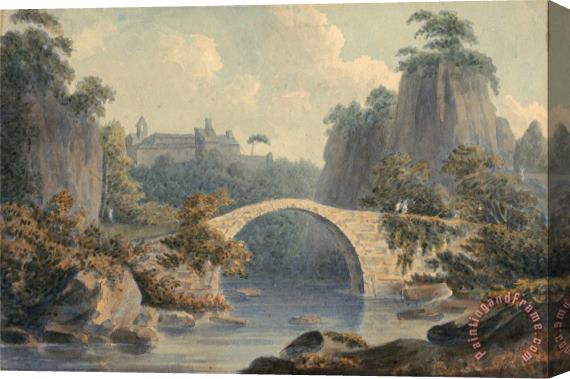 John Warwick Smith River Landscape with a Single Arched Bridge Stretched Canvas Print / Canvas Art