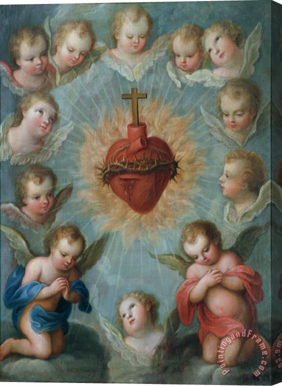 Jose de Paez Sacred Heart of Jesus surrounded by angels Stretched Canvas Painting / Canvas Art