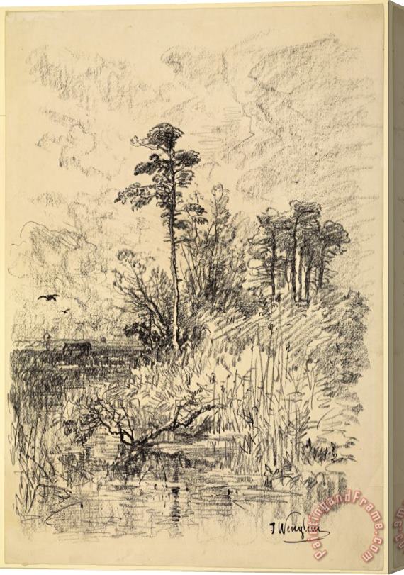 Josef Wenglein  River Landscape Stretched Canvas Painting / Canvas Art