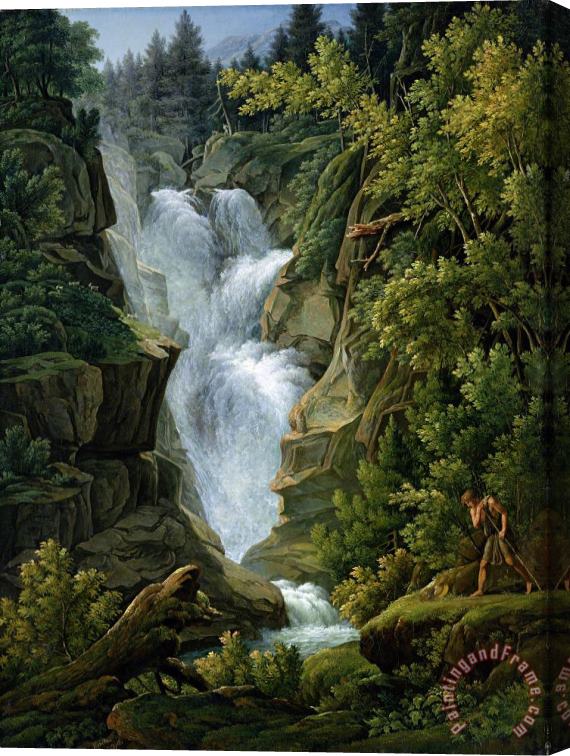 Joseph Anton Koch Waterfall in the Bern Highlands Stretched Canvas Painting / Canvas Art