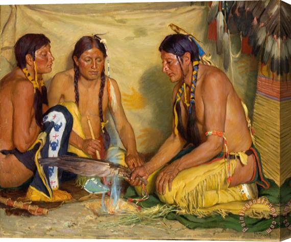 Joseph Henry Sharp Making Sweet Grass Medicine, Blackfoot Ceremony Stretched Canvas Print / Canvas Art