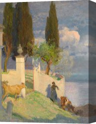 Bellano on Lake Como Canvas Prints - Driving Cattle Lake Como by Joseph Walter West