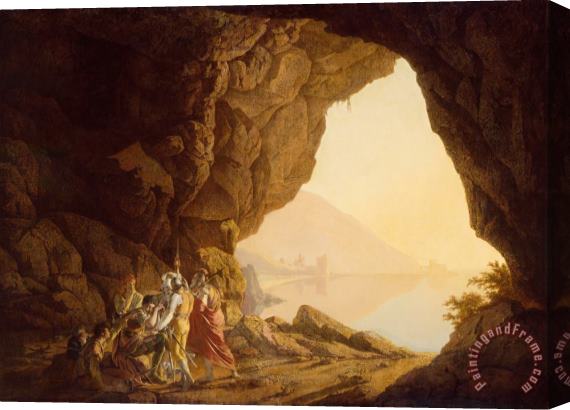 Joseph Wright  Grotto by The Seaside in The Kingdom of Naples with Banditti, Sunset Stretched Canvas Print / Canvas Art