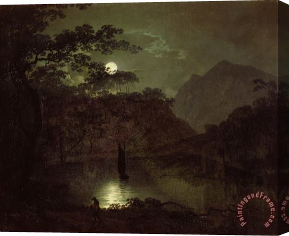 Joseph Wright of Derby A Lake by Moonlight Stretched Canvas Print / Canvas Art