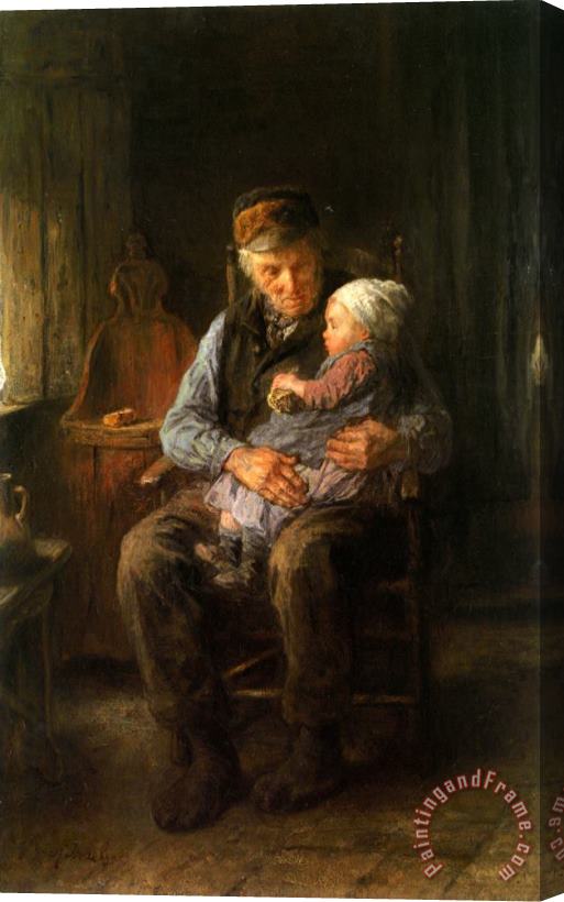 Jozef Israels In Grandfathers Arms Stretched Canvas Painting / Canvas Art