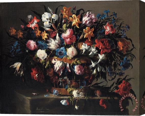 Juan de Arellano Small Basket of Flowers Stretched Canvas Print / Canvas Art