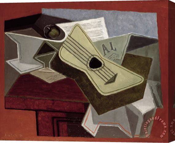 Juan Gris Guitar And Newspaper Stretched Canvas Painting / Canvas Art