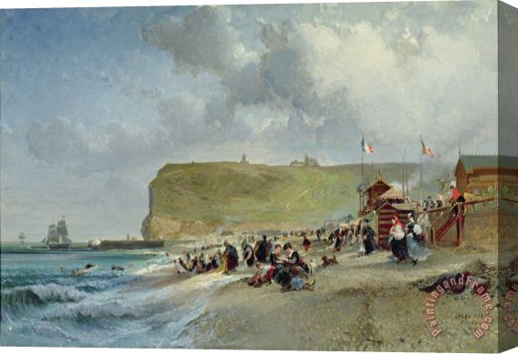 Jules Achille Noel Crinolines on the Beach at Fecamp Stretched Canvas Painting / Canvas Art