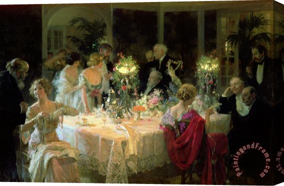 Jules Alexandre Grun The End of Dinner Stretched Canvas Painting / Canvas Art