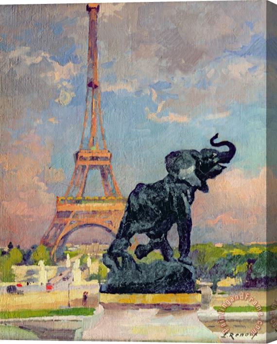 Jules Ernest Renoux The Eiffel Tower and the Elephant by Fremiet Stretched Canvas Painting / Canvas Art