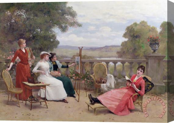 Jules Frederic Ballavoine Painting on the Terrace Stretched Canvas Print / Canvas Art
