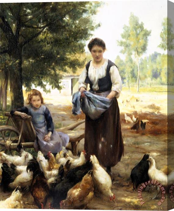 Julien Dupre Feeding The Chickens Stretched Canvas Print / Canvas Art