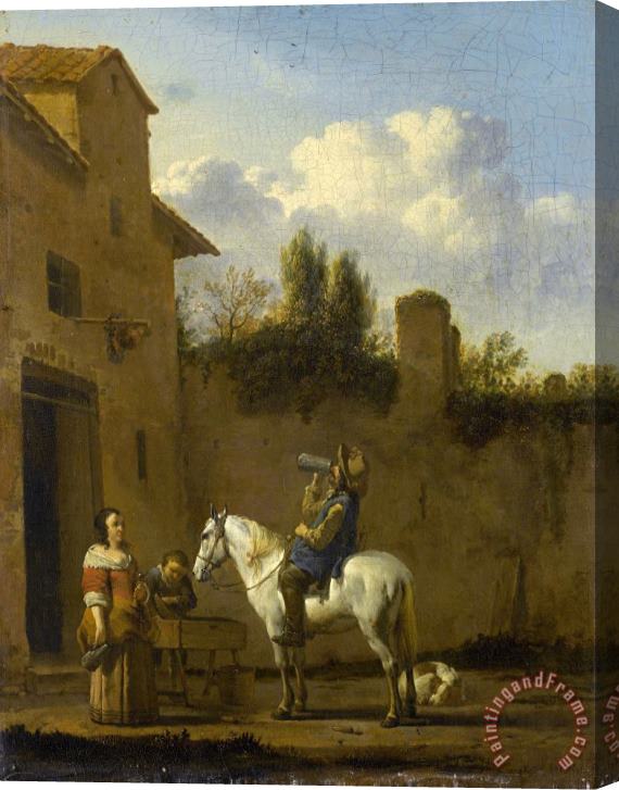 Karel Dujardin Mounted Trumpeter Taking a Drink Stretched Canvas Painting / Canvas Art
