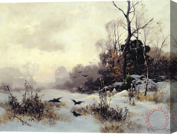 Karl Kustner Crows In A Winter Landscape Stretched Canvas Painting / Canvas Art