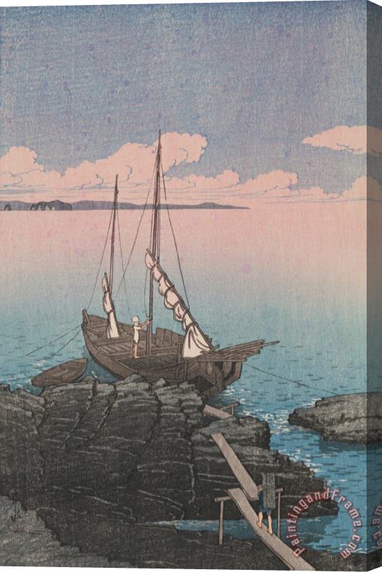 Kawase Hasui Loading Stone on a Boat (ishi Tsumu Fune), From The Series Souvenirs of Travels, First Series (tabi Miyage, Dai Isshu) Stretched Canvas Print / Canvas Art
