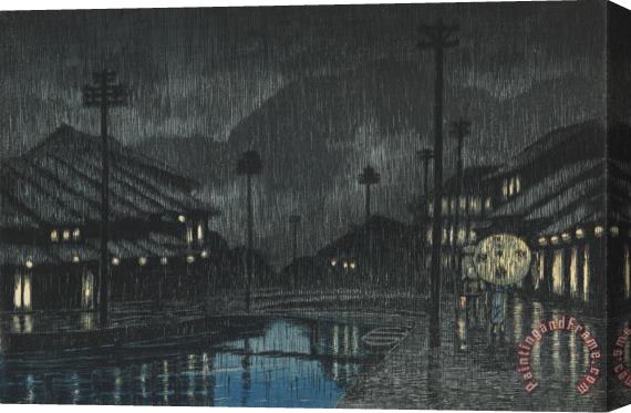 Kawase Hasui Night Rain at Kinosaki (tajima Kinosaki), From The Series Souvenirs of Travels, Third Series (tabi Miyage, Dai San Shu) Stretched Canvas Print / Canvas Art