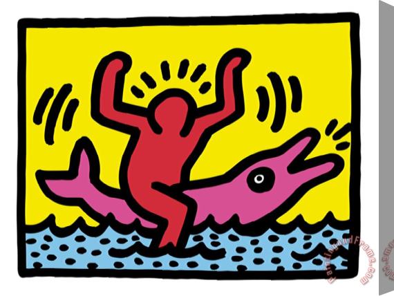 Keith Haring Pop Shop Dolphin Rider Stretched Canvas Painting / Canvas Art