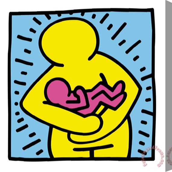 Keith Haring Pop Shop Mother And Baby Stretched Canvas Print / Canvas Art