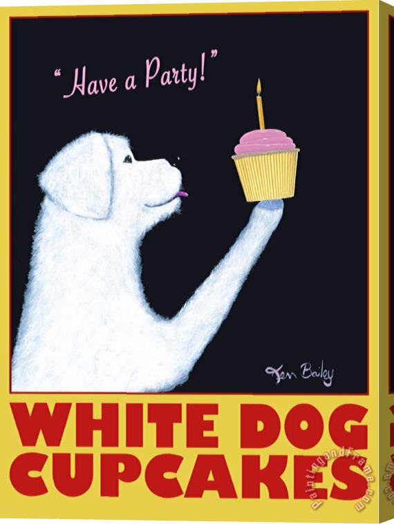 Ken Bailey White Dog Cupcakes Stretched Canvas Print / Canvas Art
