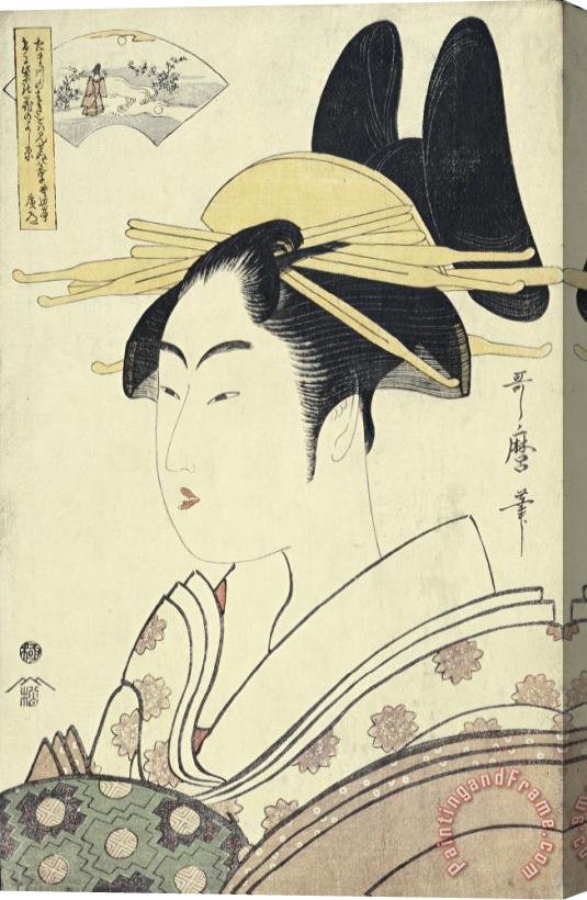 Kitagawa Utamaro An Okubi E Portrait of a Courtesan Representing The Hagi Or Noji River Stretched Canvas Painting / Canvas Art