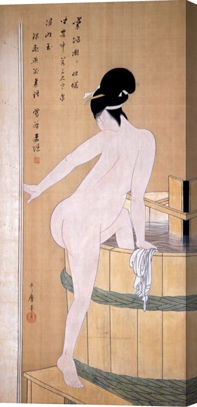 Kitagawa Utamaro Bathing in Cold Water Stretched Canvas Painting / Canvas Art