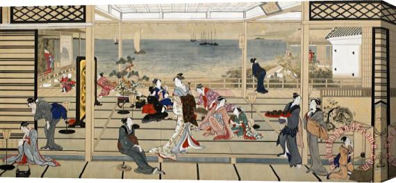 Kitagawa Utamaro Moonlight Revelry at Dozo Sagami Stretched Canvas Painting / Canvas Art