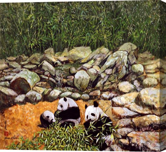 Komi Chen Happy Family Pandas Stretched Canvas Print / Canvas Art