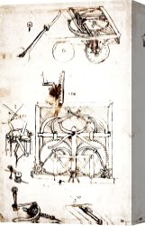 Drawing Canvas Prints - Drawing For An Automobile Mechanisms by Leonardo da Vinci