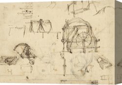 Drawing Canvas Prints - Drawings Of Geometric Figures List Of Botanical Terms Sketches Of Construction Of Onager by Leonardo da Vinci