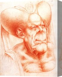 Drawing Canvas Prints - Grotesque Head Chalk Drawing by Leonardo da Vinci