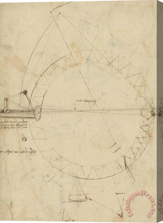 Leonardo da Vinci Wheel Sketch Of Drawing In Folio 956 Stretched Canvas Print / Canvas Art
