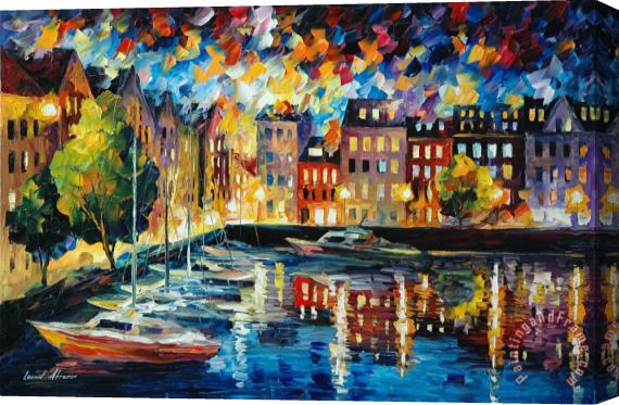 Leonid Afremov Amsterdam's Harbor Stretched Canvas Print / Canvas Art