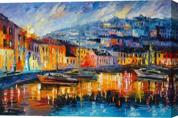 Leonid Afremov Blue Harbor Stretched Canvas Painting / Canvas Art