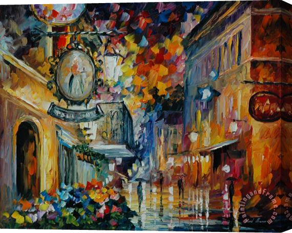 Leonid Afremov Cafe In The Old City Stretched Canvas Print / Canvas Art