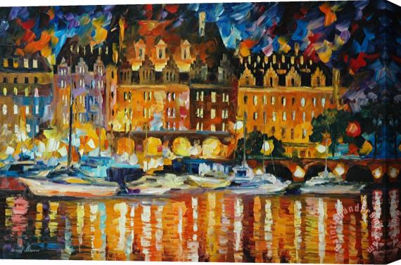 Leonid Afremov Castle By The River Stretched Canvas Painting / Canvas Art