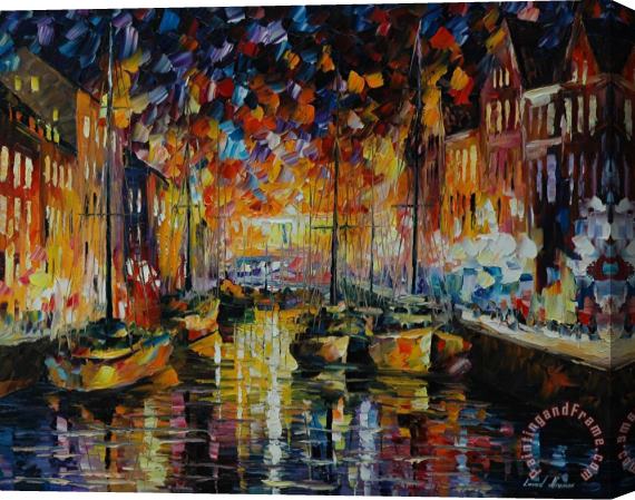 Leonid Afremov Copenhagen's Harbor Stretched Canvas Print / Canvas Art