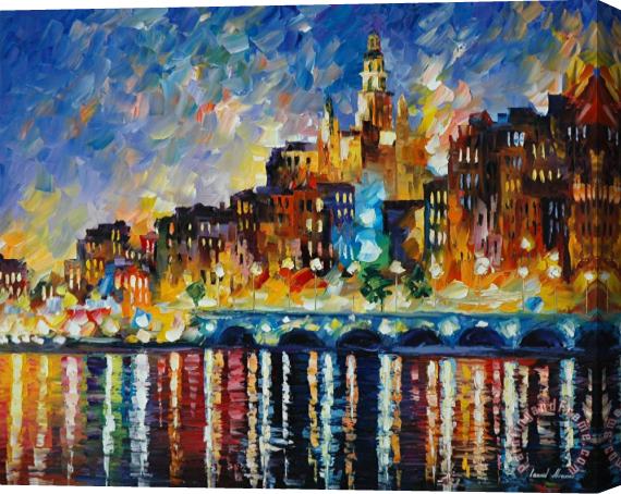 Leonid Afremov Glowing Harbor Stretched Canvas Print / Canvas Art